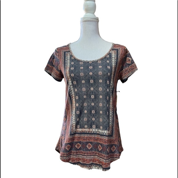 LUCKY BRAND WOMENS SHORT SLEEVE BOHO TOP SIZE SMALL NWT - Picture 1 of 12